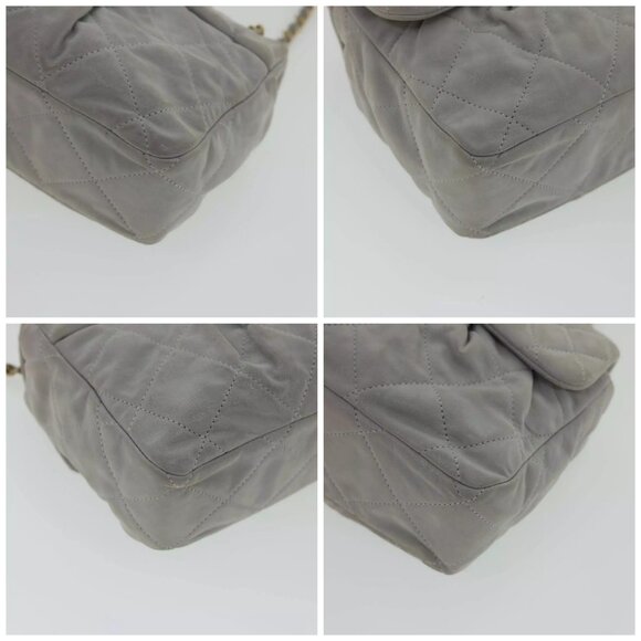 CHANEL Lamb Skin Matelasse Double Chain Shoulder Bag Gray CC Auth - Picture 15 of 16